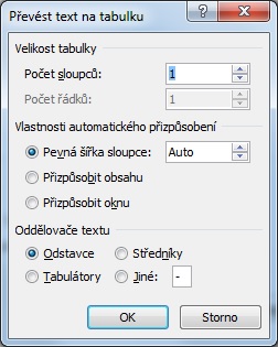 text na tabulku